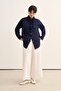 Women's Cotton Ruffle Shirt Navy Blue - 2