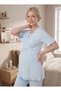 Women's Blue Double-Breasted Collar New Season 2-Piece Maternity Pajama Set with Breastfeeding Feature - 4