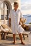 White High Collar Short Sleeve Buttoned Hidden Pocket Embroidered Casual Woven Dress 105 75 - 4