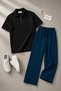 Premium Ribbed Ottoman Fabric Zipper Detailed Unisex T-Shirt and Pants Set Women's and Men's Set - 3