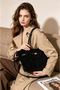 Women's Suede Textured Lock Detailed Shoulder and Crossbody Bag with Large Internal Volume and Strap - 2