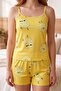 Women's Yellow Chick Patterned Strappy Shorts Pajama Set - Cotton Comfortable Sleepwear - 2