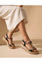 Women's Stone Embellished Wedge Heel Ankle Elastic Sandals - 3