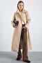 Button and Snap Detail Premium Coat with Punto Stitching Bej 3171