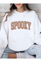 Women's White Spooky Printed Crew Neck Hoodie Sweatshirt - 3