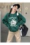 Women's Navy Green Newutry Printed Oversize Sweatshirt