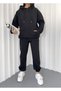 Women's Black Plain Hooded 3 Thread Sweat Jogger Set - 4