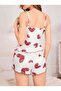 Women's White Heart Patterned Shorts Nightgown Pajama Set 5052 - 3