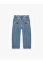 Star Detailed Cotton Pocket Loose Fit Denim Trousers - 5