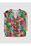 Lcwaikiki Classic Green V-Neck Floral Gathered Blouse - 5