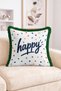 Happy Written Colorful Polka Dot Patterned Fringed Throw Pillow Cover - Modern Decorative Pillowcase - 2
