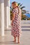 Red-White-Black V-Neck Low Sleeve Casual Viscose Woven Dress 120 63 - 8