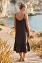 Brown Strapless Collar Skirt Ruffled Mesh Strap Casual Muslin Woven Dress 110 60 - 8