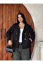 Seasonal Short Trench Coat Jacket with Stand Collar, Belt and Button Detail