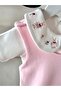 Mini Pink Rabbit Embroidered Bodysuit and 100% Cotton Combed Pink Salopet Set - 3