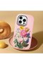 iPhone 15 Pro Max Compatible Case with Camera Protector Pink Silicone Couple Phone Case with Floral Pattern - 2