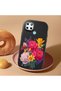 Realme C25Y Compatible Case Camera Protector Black Silicone Couple Phone Case with Floral Pattern - 2