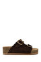 Women's Brown Double Buckle Thick Soled Suede Leather Slippers 26Sfd181210