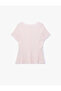 Crinkled Fabric Lightweight Peplum Cut Ribbed Crew Neck Short Sleeve Blouse - 2