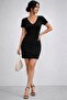 Women's Short Sleeve Short Viscose Two-Thread Dress with Lace Detail on the Back - 3