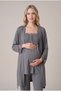 Women's Smoked Sleeveless Lace Detailed Maternity Pajama Set with Nursing Detail and Dressing Gown - 4