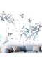 Cherry Blossom Wall Stickers for Bedroom: Peel and Stick Flower Bird Blue Floral Tree Branch Wall Decals - Living Room Office Bathroom - 3