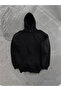Hooded Three-Thread Combed Cotton Basic Sweatshirt - Black