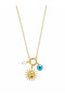 Gold Color Chain Necklace with Sun Figure, Evil Eye Beads and Pearl Detail - 2