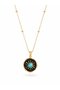 316L Steel Gold Color Blue Bead Sun Engraving Medallion Model Women's Necklace