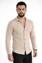 Men's Waffle Fabric Long Sleeve Buttoned Open Collar Regular Fit Shirt - Beige - 3