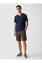 Vizyon New Season Navy Blue V-Neck Combed Cotton Men's T-Shirt - 2