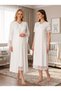 New Season Ecru Stylish Lace Detailed Design with Easy Breastfeeding Feature Short Sleeve 100% Cotton Maternity Nightgown Set - 5