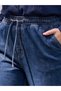 Navy Blue Elastic Waist Carrot Fit Women's Jean Trousers - 3