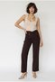Women's Bitter Brown Button Detailed High Waist Straight Leg Fabric Trousers 60286451 - 3