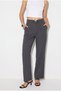 Women's Anthracite Buckle High Waist Pleated Detailed Straight Leg Fabric Trousers 60286452 - 4