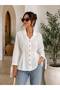 Women's White Waist Detailed Tie-Sleeve Shirt