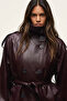 Bsk Faux Leather Mock Neck Lined Women's Leather Jacket Trench Coat - 2