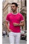 Men's Fuchsia Colored T-Shirt with Crew Neck and Sleeve Trim Regular T-Shirt - 2