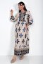 Women's Collar Lace-Up Ethnic Patterned Long Hijab Dress - 2