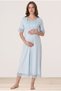 Women's Blue Lace Buttoned Maternity Nightgown with Breastfeeding Detail - 4