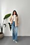 Women's Beige Suede Shirt with Stand Collar, Snap Buttons, Double Pockets, Long Sleeves, Regular Length - 3