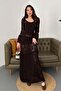 Women's Brown Maxi Knitwear Dress Openwork Knitted Patterned U-Neck Spanish Sleeve