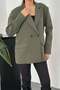Women's Khaki Double Breasted Blazer Jacket Lapel Long Sleeve Cover Pocket Plain Woven - 4