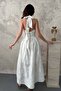 Women's Ecru Halter Neck Embroidered Lined Cotton Flared Maxi Dress - 5