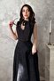 Women's Black Embroidered Halter Neck Belted Buttoned Midi A-Line Dress - 3