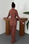 Women's Coffee Shirt-Pants Set Twill Shirt Pants Set Lace-Up Waist Buttoned Long Sleeve - 5