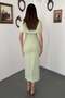 Women's Mint Midi Pencil Dress with Cape, Single Buckle Lined Event Dress - 5