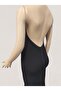 Women's Black Halter Neck Tie Back Low-Cut Slit Midi Dress - 5