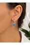 Blue Agate Stone Silver Color Hoop Steel Earrings - 2