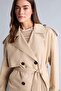 Water Repellent Regular Fit Smoking Collar Double Breasted Belted Twill Short Trench Coat H1615Ax26Au - 3